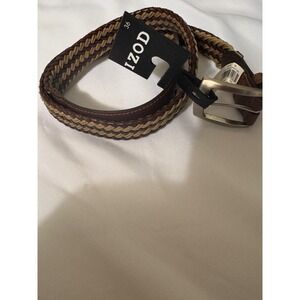 IZOD Mens Braided Genuine Leather Belt Brown‎ Tan Silver Buckle Size 36